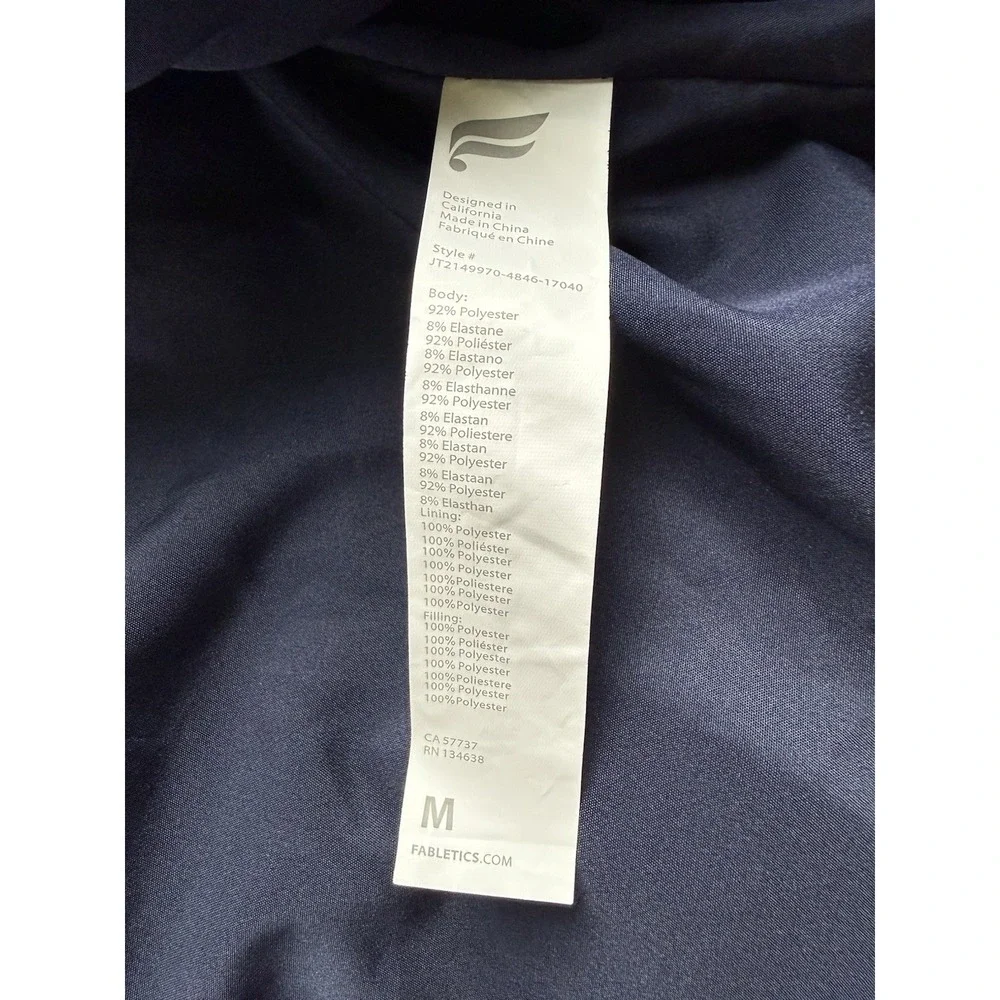 Fabletics Wander Velour Cropped Puffer Jacket Navy Blue Size M